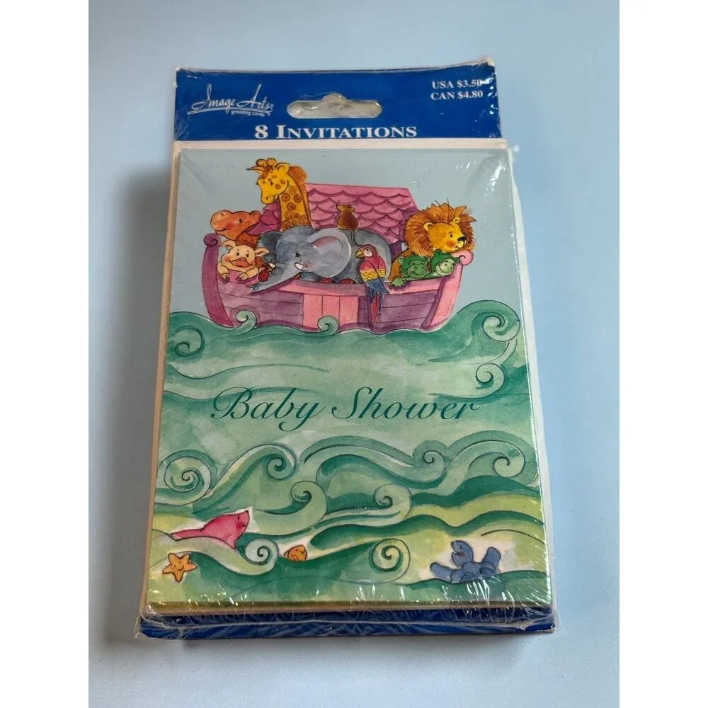 Baby Shower Invitations With Envelopes Noahs Ark Animal Theme Pack Of 8 New Seal